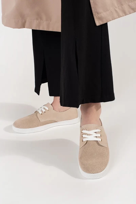 Zandkleur sportschoenen perforated...