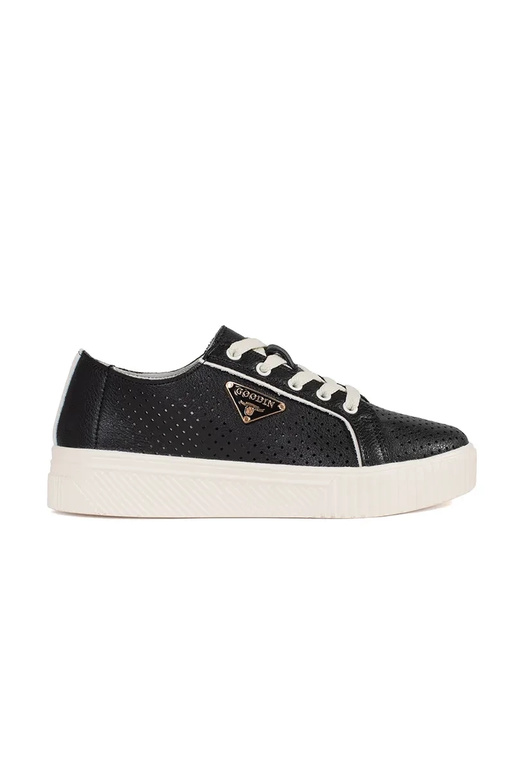 Zwarte leren sneakers model met plateau