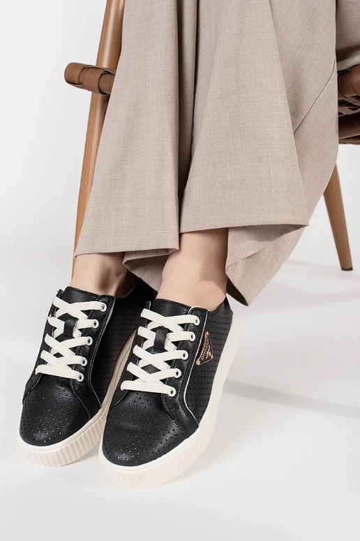 Zwarte leren sneakers model met plateau