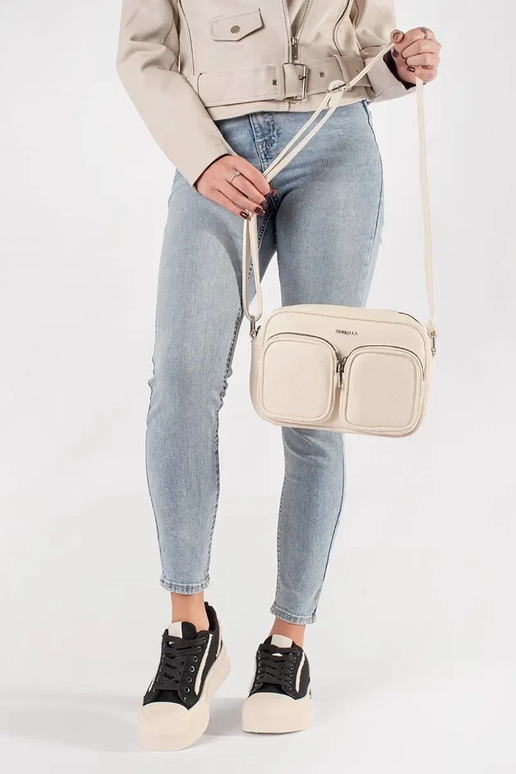 Klein handtasje in lichtgeel met zakjes