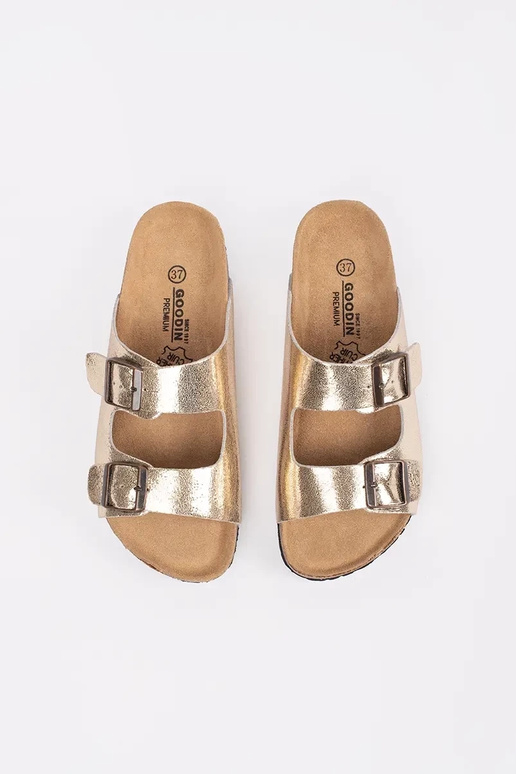 Dames Slippers Goudkleurig met Platte...