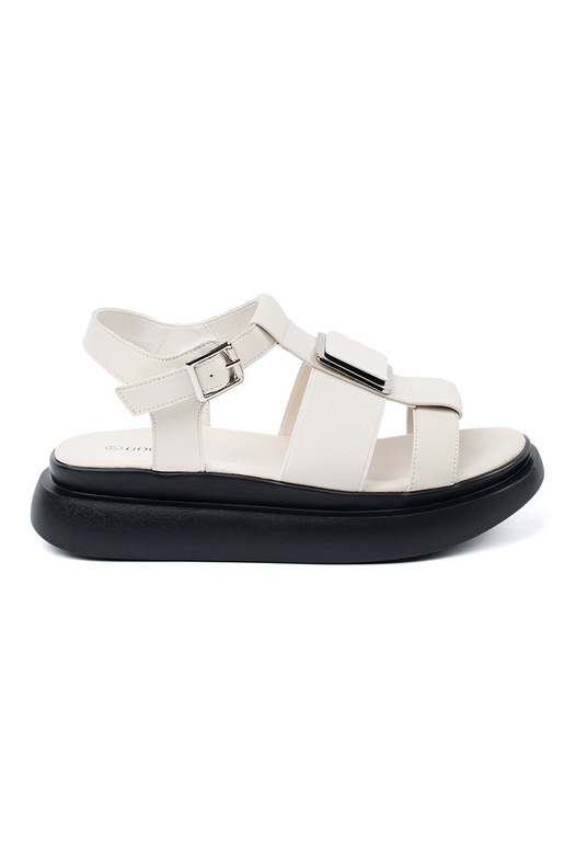 Ivoorkleurige Leren Elegante Sandalen... Ivoorkleurige Leren Elegante Sandalen...