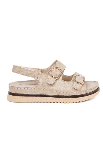 Zandkleurige sandalen met...