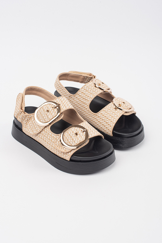 Platform sandalen in zandkleur met...