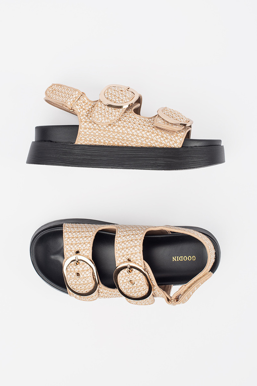 Platform sandalen in zandkleur met...