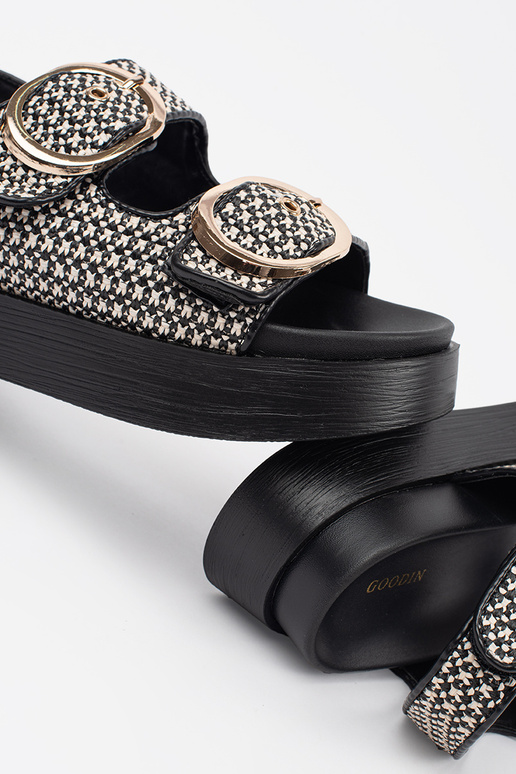 Platform sandalen in zwart met witte... Platform sandalen in zwart met witte...