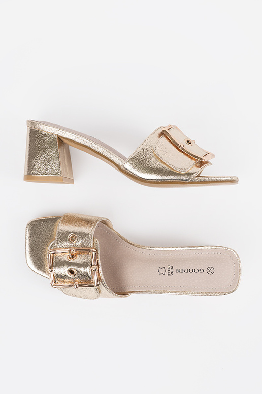 Dames gouden slippers met hak en...