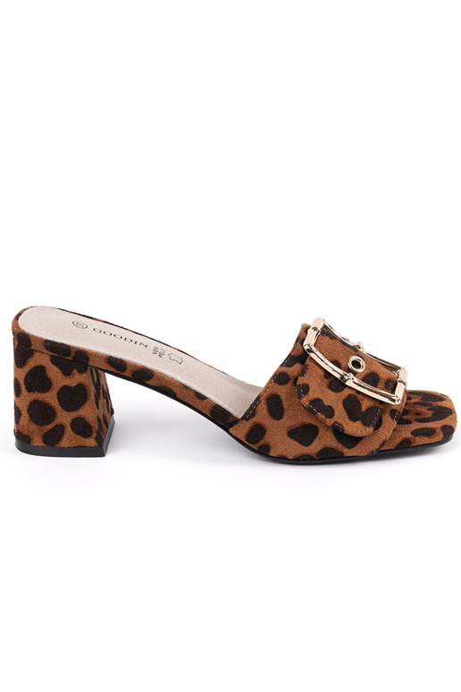 Dames slippers met hak in luipaardprint