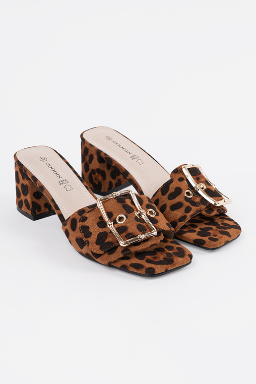 Dames slippers met hak in luipaardprint