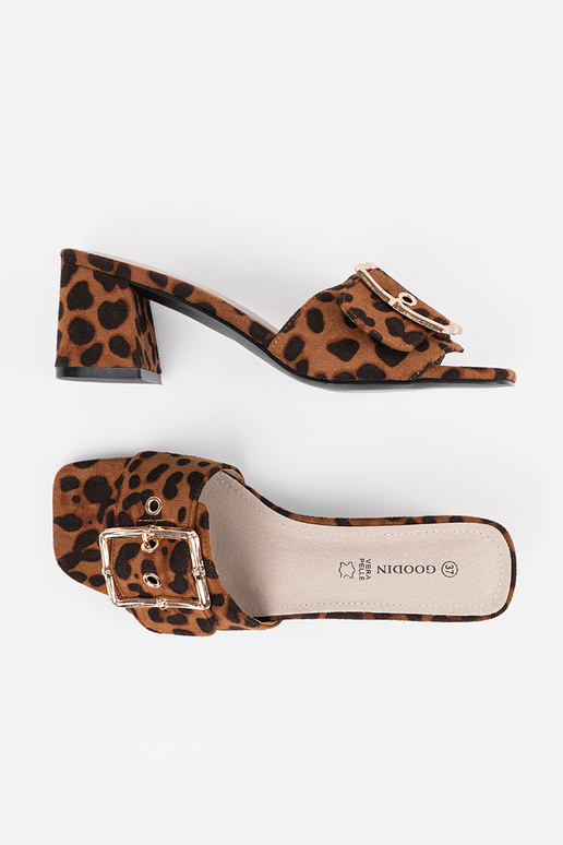 Dames slippers met hak in luipaardprint