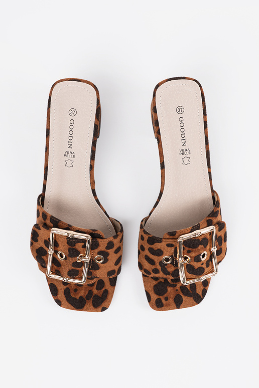 Dames slippers met hak in luipaardprint