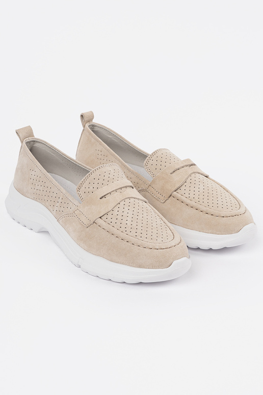 Zandkleurige leren mocassins met... Zandkleurige leren mocassins met...