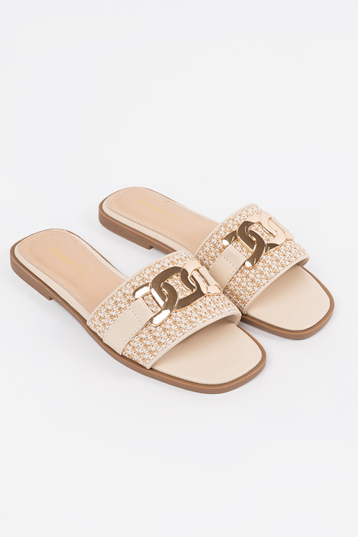 Dames zandkleurige slippers met... Dames zandkleurige slippers met...