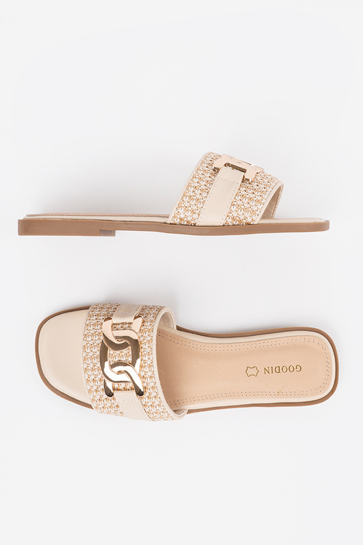 Dames zandkleurige slippers met... Dames zandkleurige slippers met...