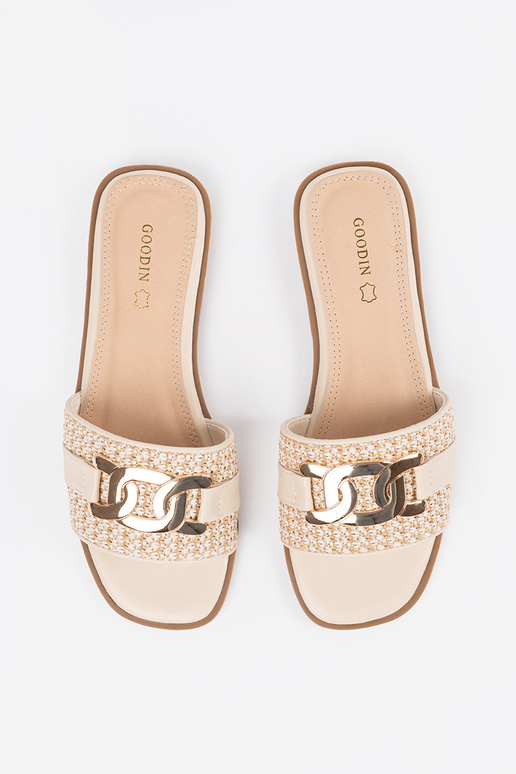 Dames zandkleurige slippers met... Dames zandkleurige slippers met...