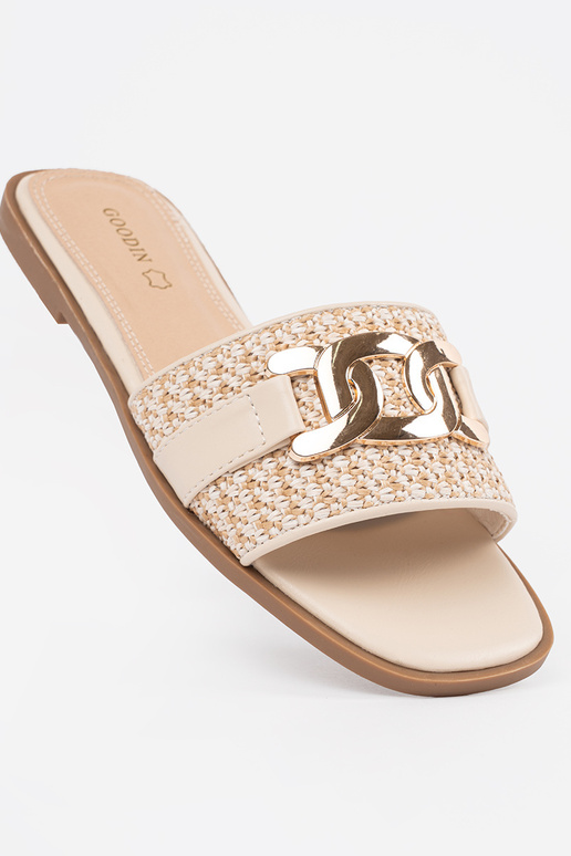 Dames zandkleurige slippers met... Dames zandkleurige slippers met...