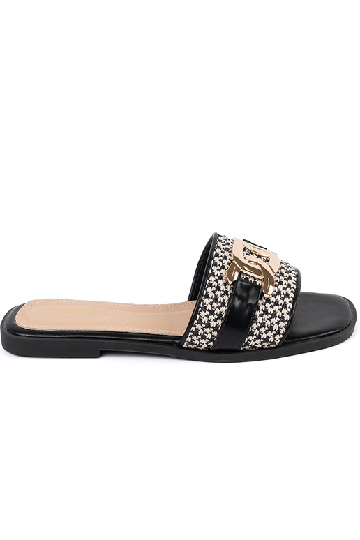 Dames zwart-witte slippers met gouden... Dames zwart-witte slippers met gouden...