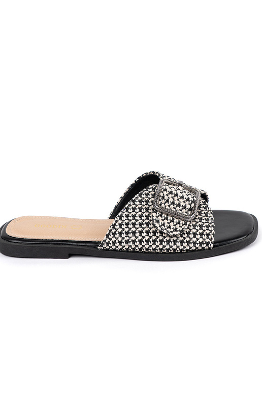 Zwart-witte geruite slippers met gespen Zwart-witte geruite slippers met gespen