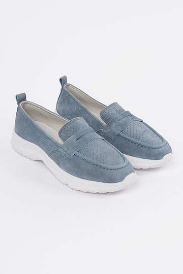 Leren blauwe mocassins met... 2