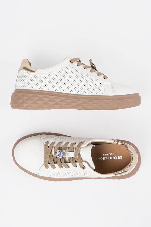 Witte-beige leren dames sneakers met... Witte-beige leren dames sneakers met...