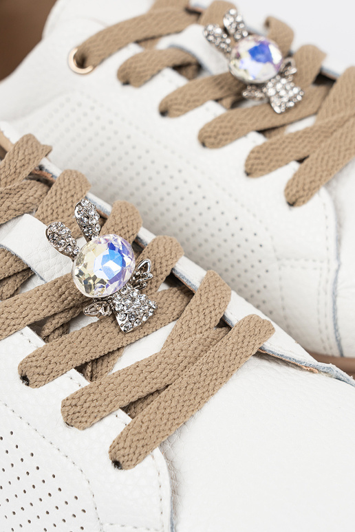 Witte-beige leren dames sneakers met... Witte-beige leren dames sneakers met...