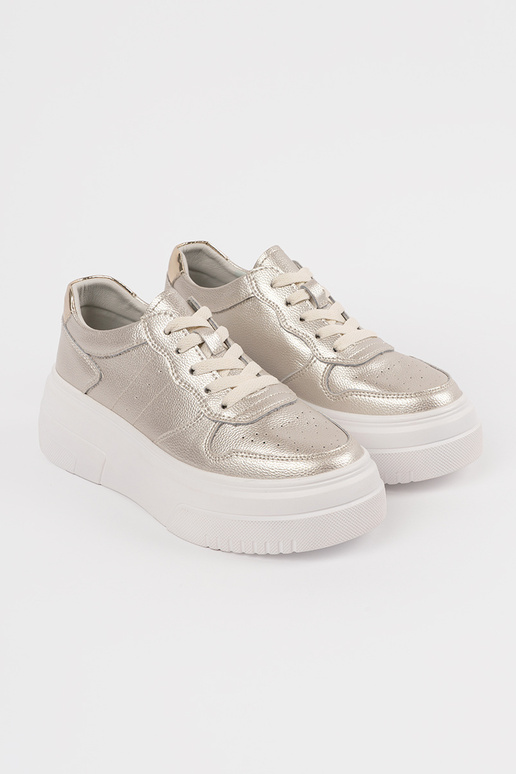 Gouden leren dames sneakers met... Gouden leren dames sneakers met...