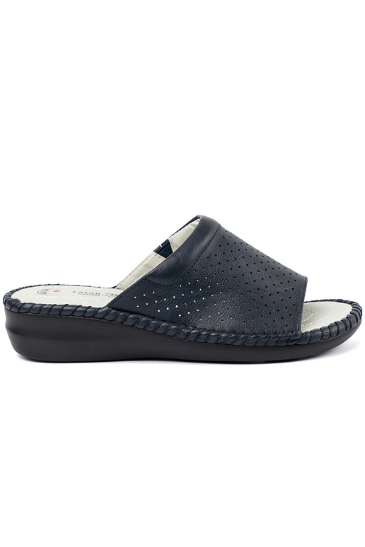 Blauwe slippers met leren inlegzolen Blauwe slippers met leren inlegzolen