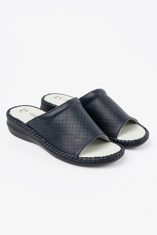 Blauwe slippers met leren inlegzolen Blauwe slippers met leren inlegzolen