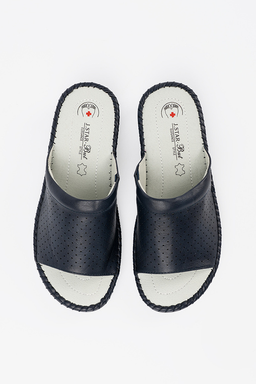 Blauwe slippers met leren inlegzolen Blauwe slippers met leren inlegzolen
