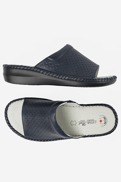 Blauwe slippers met leren inlegzolen Blauwe slippers met leren inlegzolen