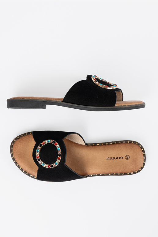 Zwarte dames slippers met gespen en...