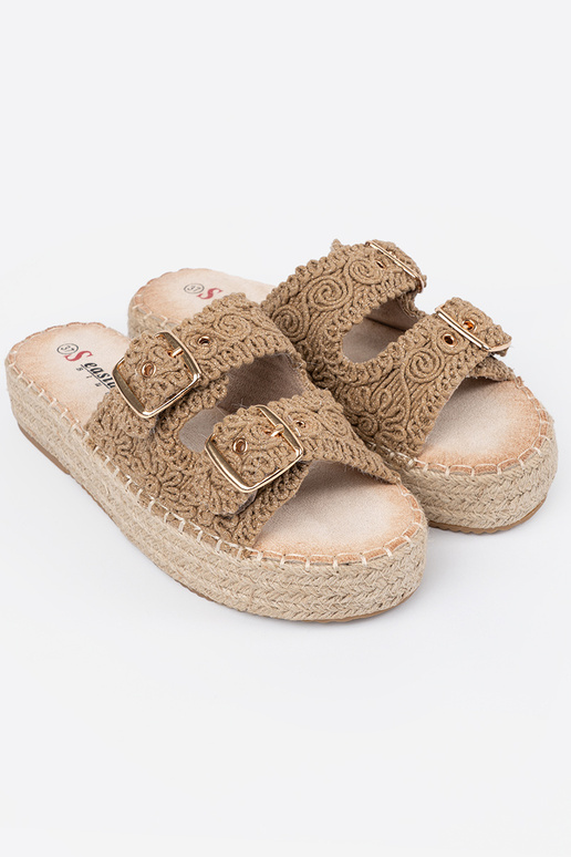 Slippers beige gevlochten met...