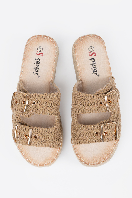 Slippers beige gevlochten met...