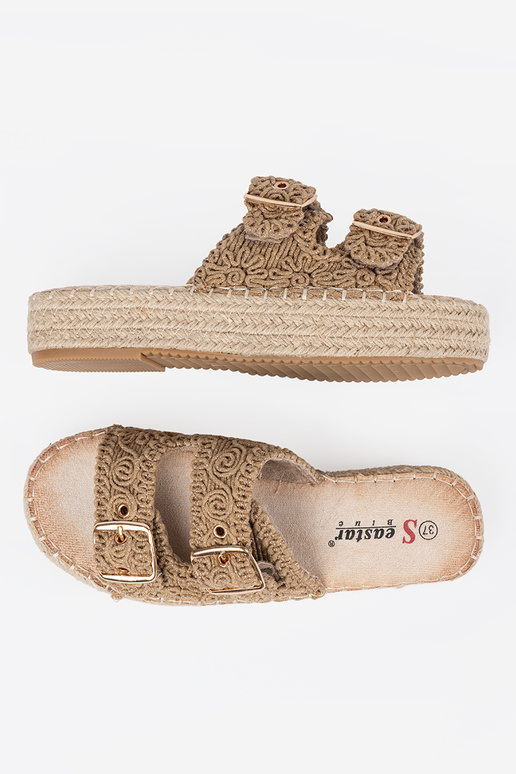 Slippers beige gevlochten met...