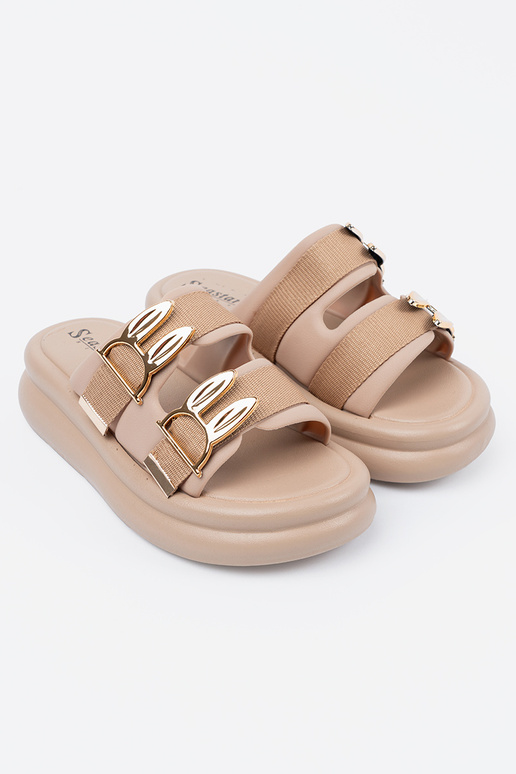 Zandkleurige slippers met gouden...