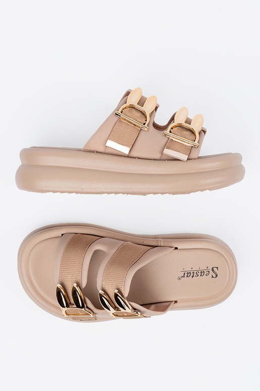 Zandkleurige slippers met gouden...