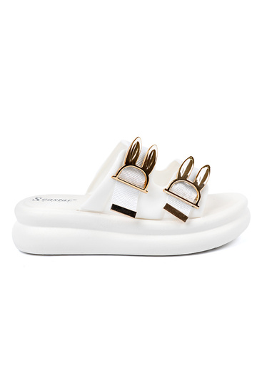 Witte slippers met gouden...