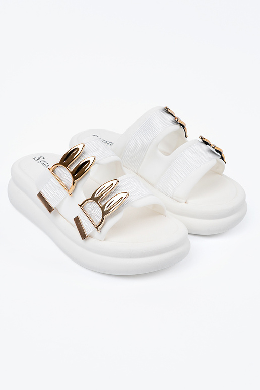 Witte slippers met gouden gespen en...