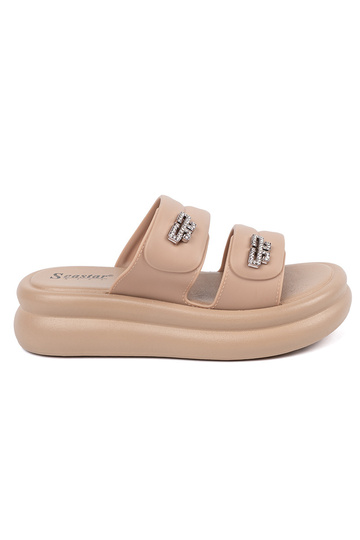 beige slippers dames met...