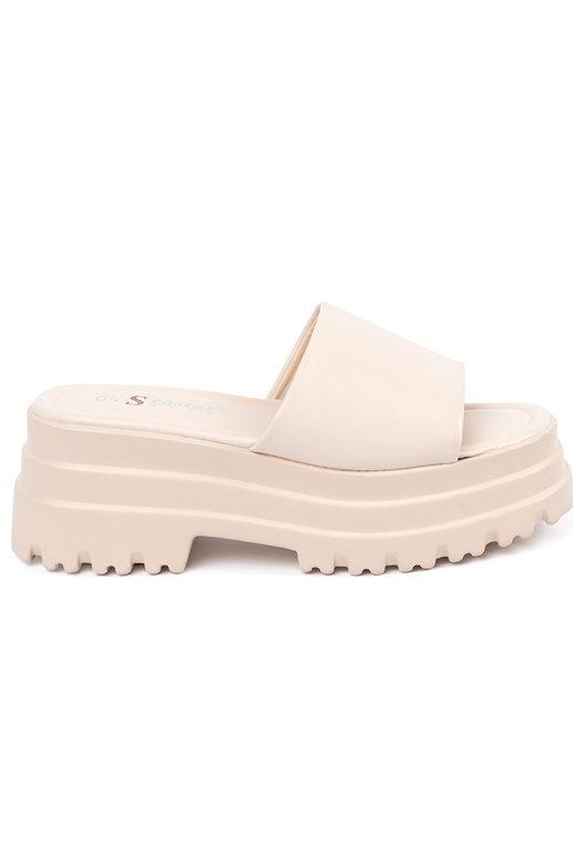 Slippers met platform helderbeige Slippers met platform helderbeige