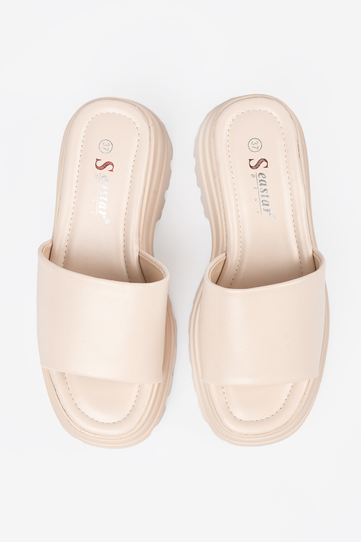Slippers met platform helderbeige Slippers met platform helderbeige