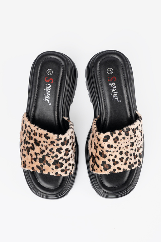 Slippers met platform luipaardprint