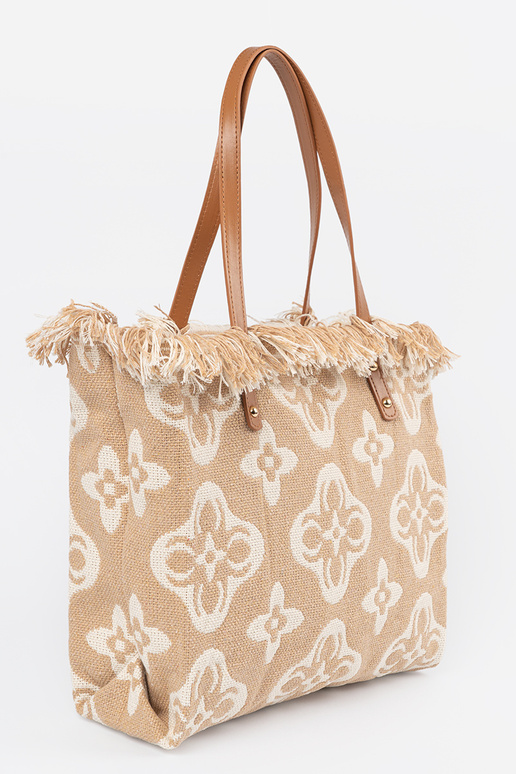 Beige strandtas over schouder Beige strandtas over schouder