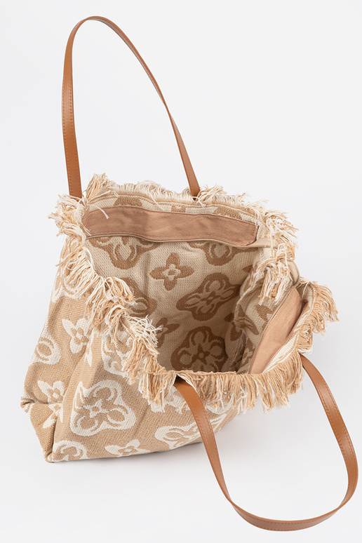 Beige strandtas over schouder Beige strandtas over schouder