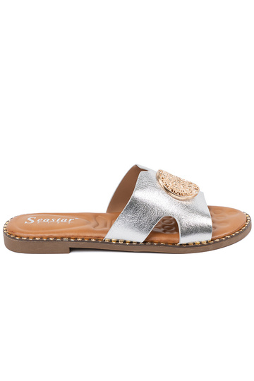 Slippers zilver met gouden...