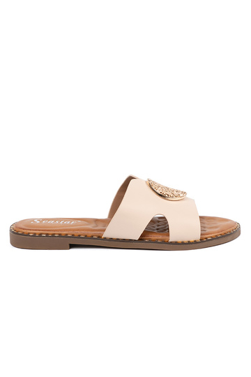 Slippers helderbeige met...