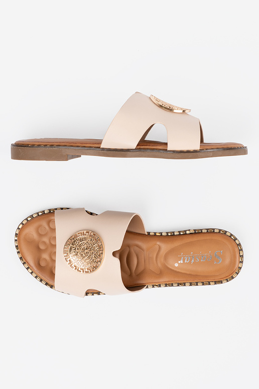 Slippers helderbeige met gouden... Slippers helderbeige met gouden...