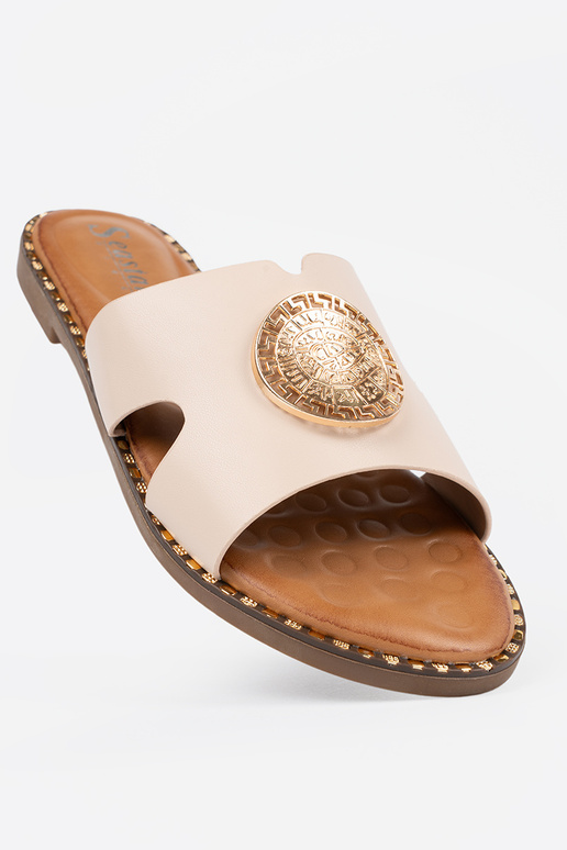 Slippers helderbeige met gouden... Slippers helderbeige met gouden...