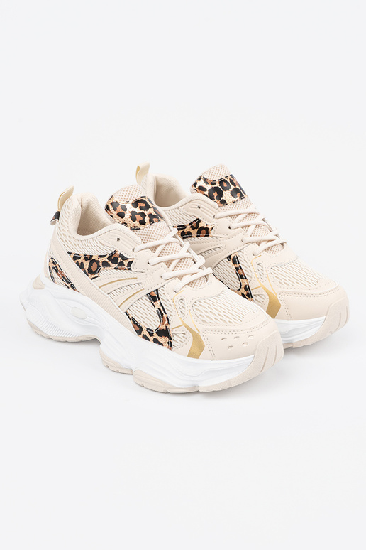 Sandkleurige sportieve schoenen met...