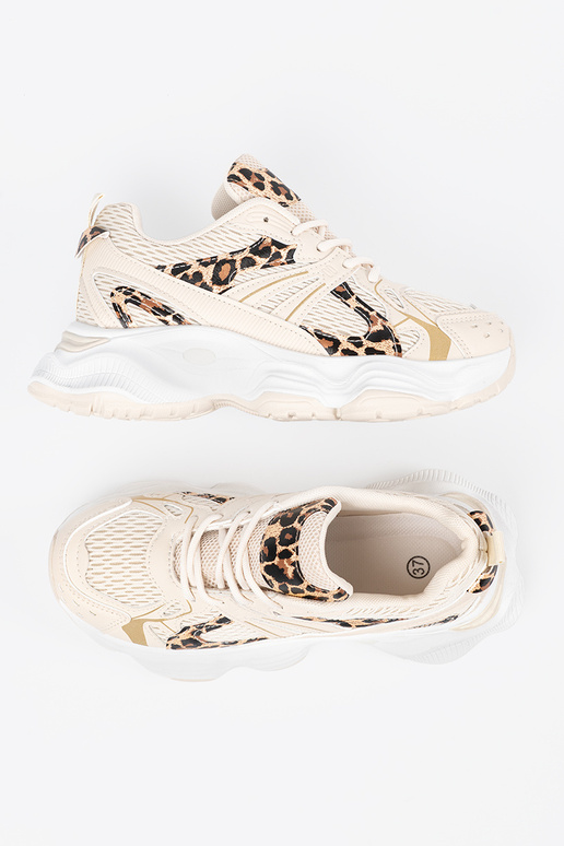 Sandkleurige sportieve schoenen met...